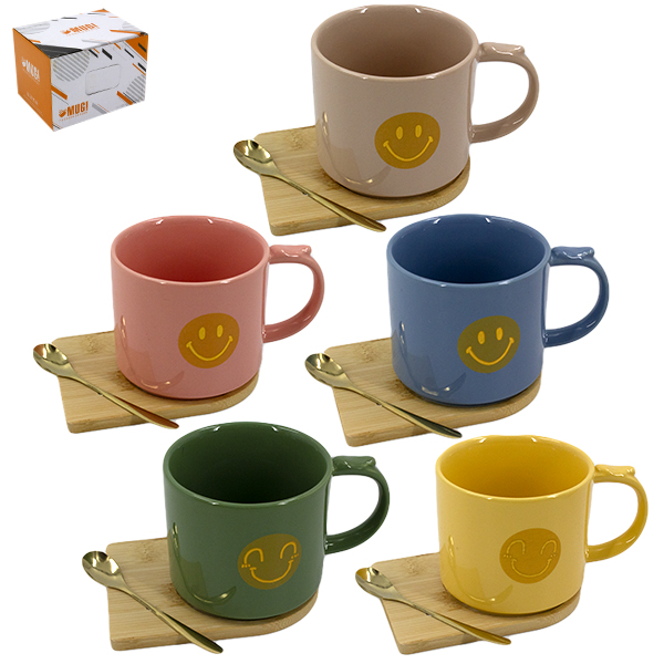 Кружка 350мл, с бамбуковой подставкой-блюдцем и ложкой из нерж