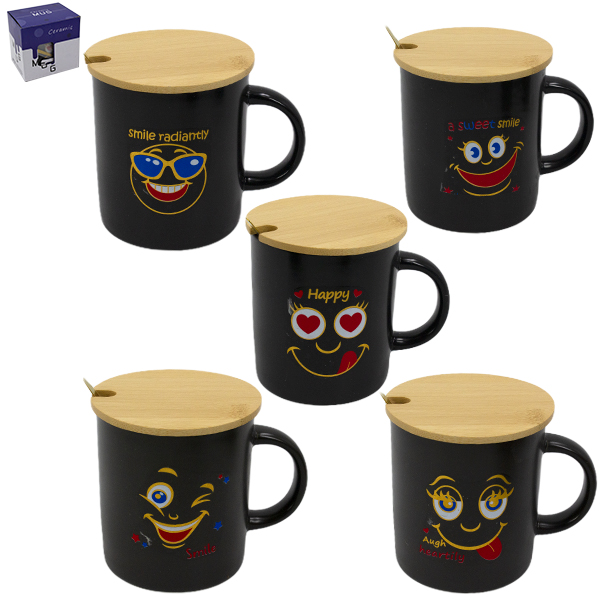 Кружка 350мл, с бамбуковой крышкой и ложкой из нерж