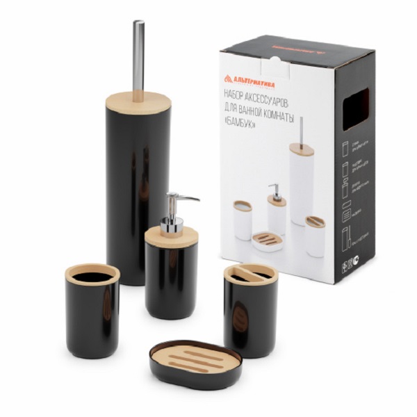 Набор аксессуаров для ванной комнаты "Бамбук" черный  (то)