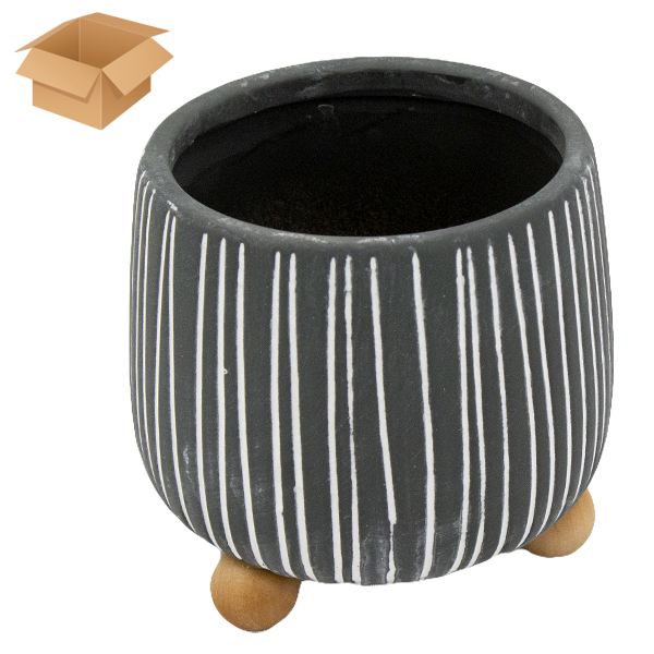 Кашпо керамическое ЛУКРЕЦИЯ серое 11*11*12см, на деревянных ножках