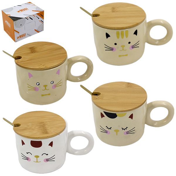 Кружка 350мл, с бамбуковой крышкой и ложкой из нерж