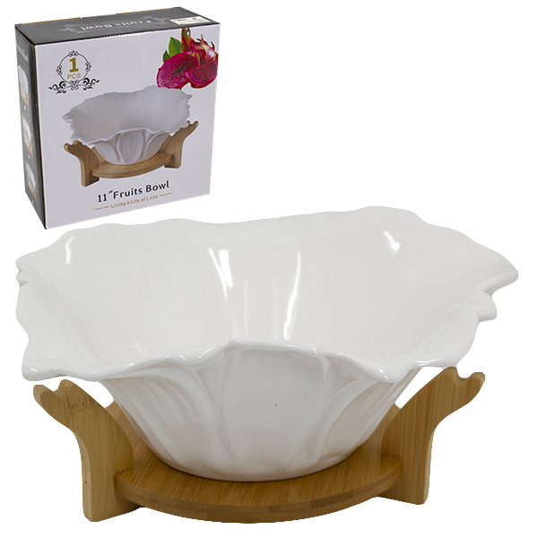 Блюдо керамическое на бамбуковой подставке Ø-28см h-10см