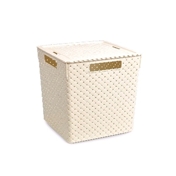 Коробка "Береста" 23л с крышкой квадр.(слоновая кость)  (то)