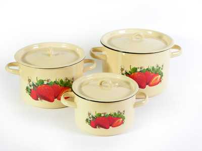 Набор №33  кастрюль цилиндр. КЛУБНИКА САДОВАЯ 1,5/3/4,5л