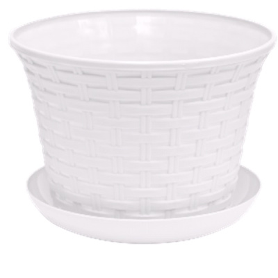 Кашпо круглое "Ротанг" 3л с поддоном (белый) (то)