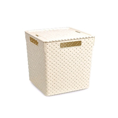 Коробка "Береста" 23л с крышкой квадр.(слоновая кость)  (то)