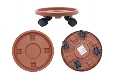 Подставка для цветов на колесах, 35см (цвет терракотовый)