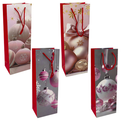 Пакет подарочный НОВОГОДНИЙ для алкоголя 12*9*35см