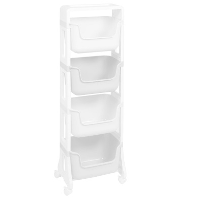Этажерка "Junior" 4-х ярусная на колесах (белый) (то)