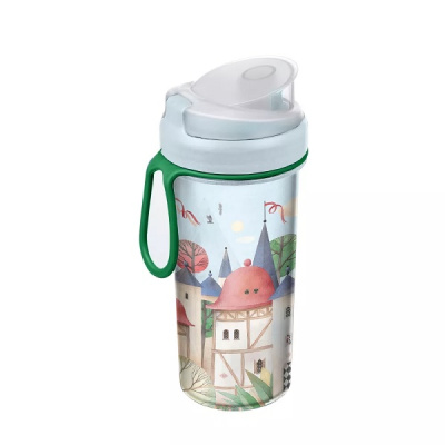 Стакан детский с декором и петлей 400мл (Светло-голубой) (то)