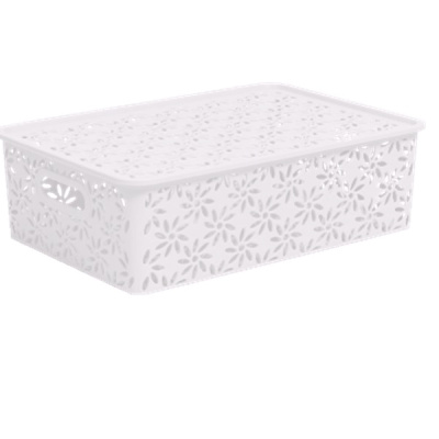 Корзинка "Ромашки" 7,5л 350х245х105мм с крышкой (белый)