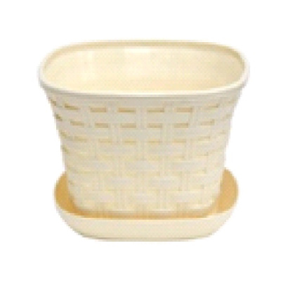 Кашпо квадратное "Ротанг" 1,2 л с поддоном (слоновая кость) (то)