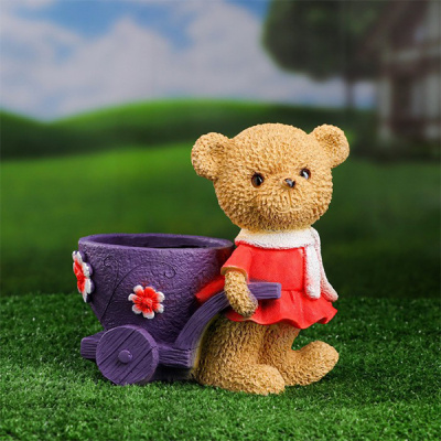 Кашпо "Медвежонок- девочка с тележкой"