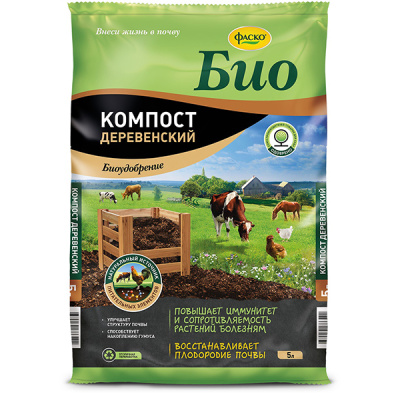 Удобрение сухое Фаско Био Компост Деревенский органоминеральное 5л