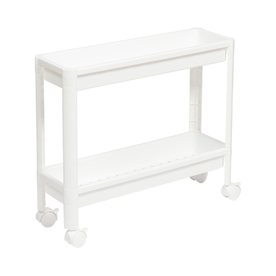 Этажерка узкая VIKEA 2-х ярусная на колесах (белый) (то)