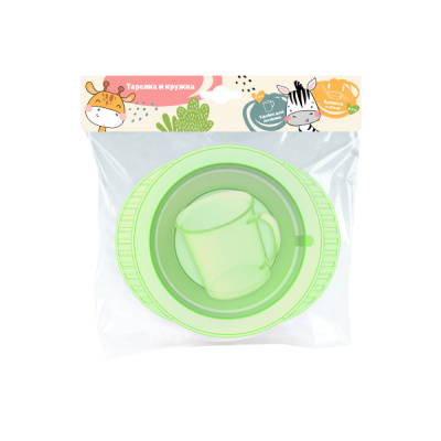 Набор детской посуды (кружка 0,2л и тарелка на присосе) Giraffix (то)