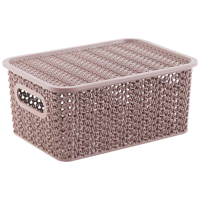 Корзинка "Вязь" 3л 235х173х105мм с крышкой (розовый нюд) (то)