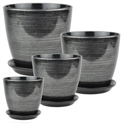 Комплект горшков Роспись бутон черн/серебро кмпт из 4-х (РС 28)