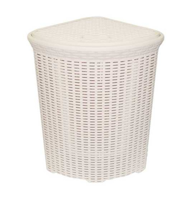 Корзина для белья угловая с крышкой 60л. Ротанг (слоновая кость) (то)