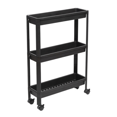 Этажерка узкая VIKEA 3-х ярусная на колесах (черный) (то)