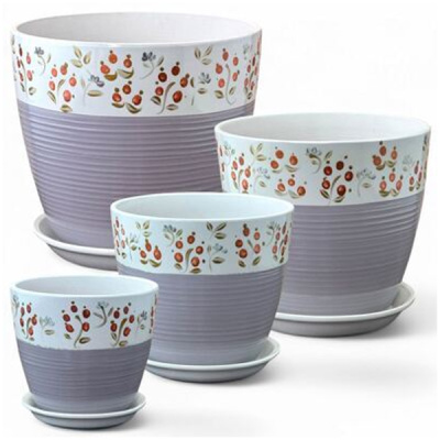 Комплект горшков Роспись бутон брусника кмпт из 4-х (РС172)
