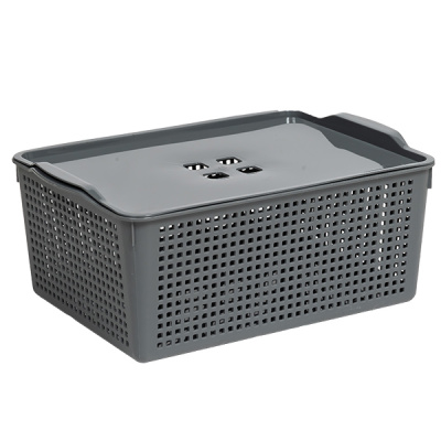 Корзинка "Лофт" 13л 395х272х165мм с крышкой (серый) (то)