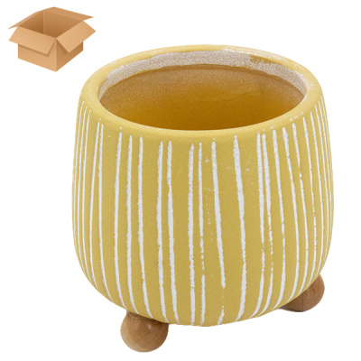 Кашпо керамическое ЛУКРЕЦИЯ желтое 11*11*12см, на деревянных ножках
