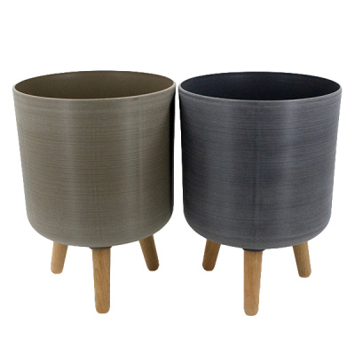 Кашпо пластиковое на деревянных ножках Ø-32см h-41см