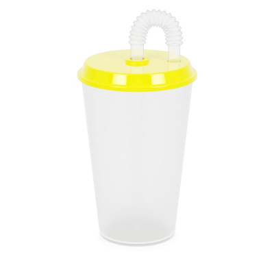 Стакан 0,5л (с крышкой и трубочкой)(желтый) (то)