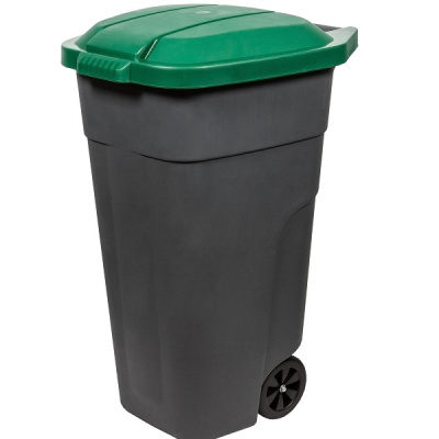 Бак для раздельного сбора мусора с крышкой на колесах 110л зеленый (то)