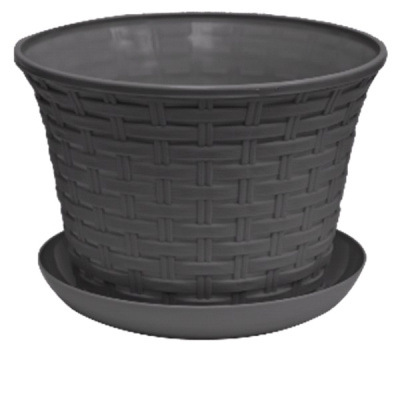 Кашпо круглое "Ротанг" 4л с поддоном (т.серый) (то)