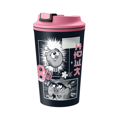 Термостакан 350мл с декором и клапаном "СМЕШАРИКИ" (Черный)(то)