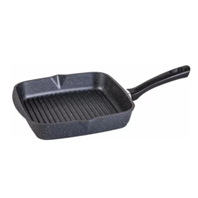 Сковорода-гриль квадр.24*24 АП Гранит black с несъемной ручкой и стекл. крышкой арт.с64802