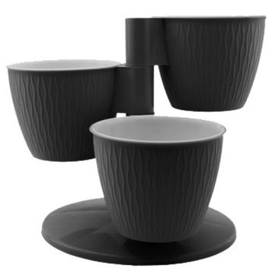 Каскад Пирамида из 3-х горшков с вкладками на подставке Антрацит