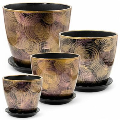 Комплект горшков Роспись бутон сатурн черный кмпт из 4-х (РС141)