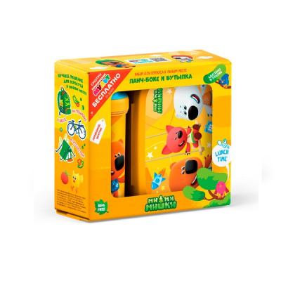 Набор: ланч-бокс 0,98л и стакан с крышкой с петлей 0,4л "МИ-МИ-МИШКИ" (Оранжевый)(то)