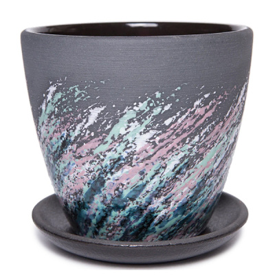 Горшок крокус Живопись черн.N2 15см