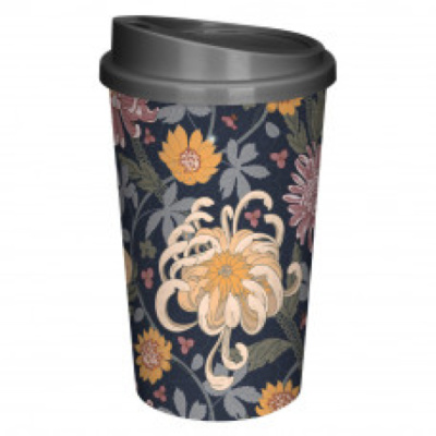 Стакан для горяч. и холодн. напитков с крышкой "Хризантемы" 400мл (Черный)(то)
