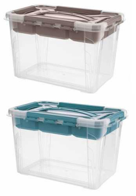 Ящик унив. "GRAND BOX" 290х190х180мм, 6,65л с замками и вставкой-органайзером голубой (то)