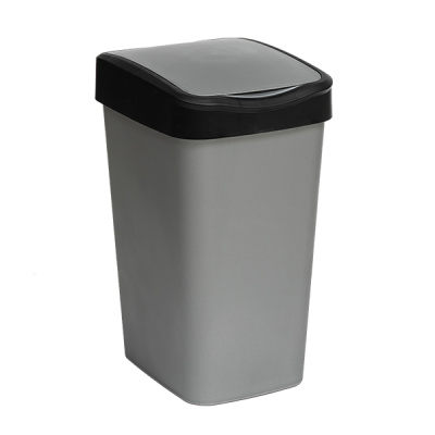 Ведро для мусора с подвижной крышкой 10л "Tandem" (сер.металлик/черный)