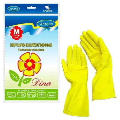 Перчатки резин. с хлопком ДИНА M средние Антелла