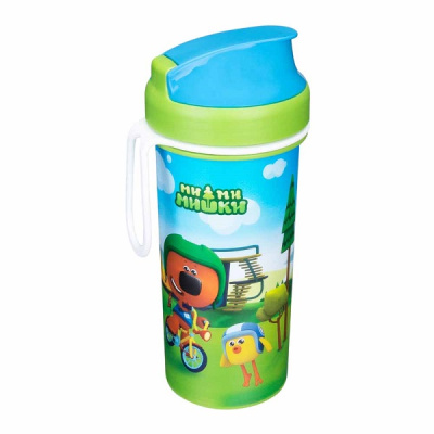 Стакан детский с декором и петлей 400мл "МИ-МИ-МИШКИ" (зелёный)(то)