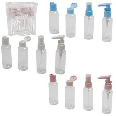 Дорожный набор для коcметики 4шт (флакон-дозатор 60мл, флакон-распыл 60мл, 2 флакона 60мл) пластик