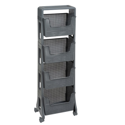 Этажерка "Лофт" 4-х ярусная на колесах (серый) (то)