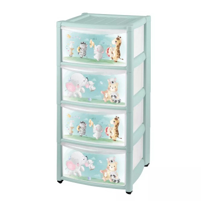 Комод детский на колесах с аппликацией (4 ящика) зеленый (то)