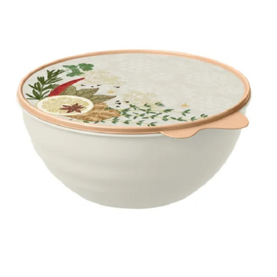 Миска с крышкой с декором WAVE 0,85л (св.серый)(то)