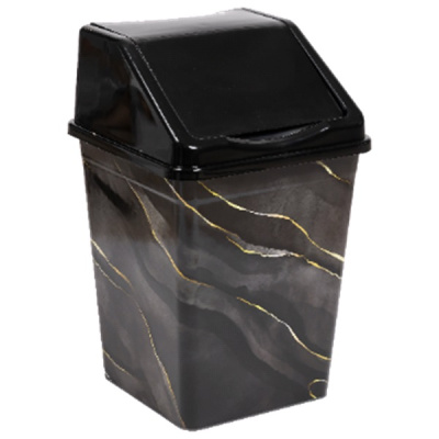 Ведро для мусора с подвижной крышкой 16л квадратное "Черный Мрамор"