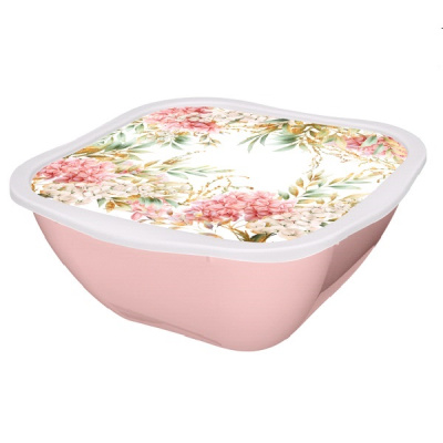 Салатник PERFECT 1,8л с декором и крышкой (Розовый) (то)