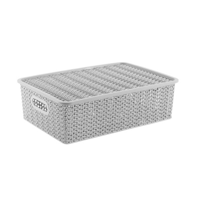Корзинка "Вязь" 7,5л 350х245х105мм с крышкой (серый) (то)