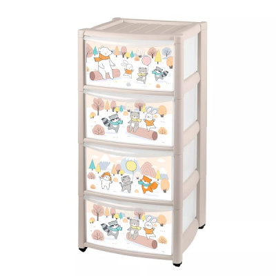 Комод детский на колесах с аппликацией (4 ящика) св.-бежевый (то)